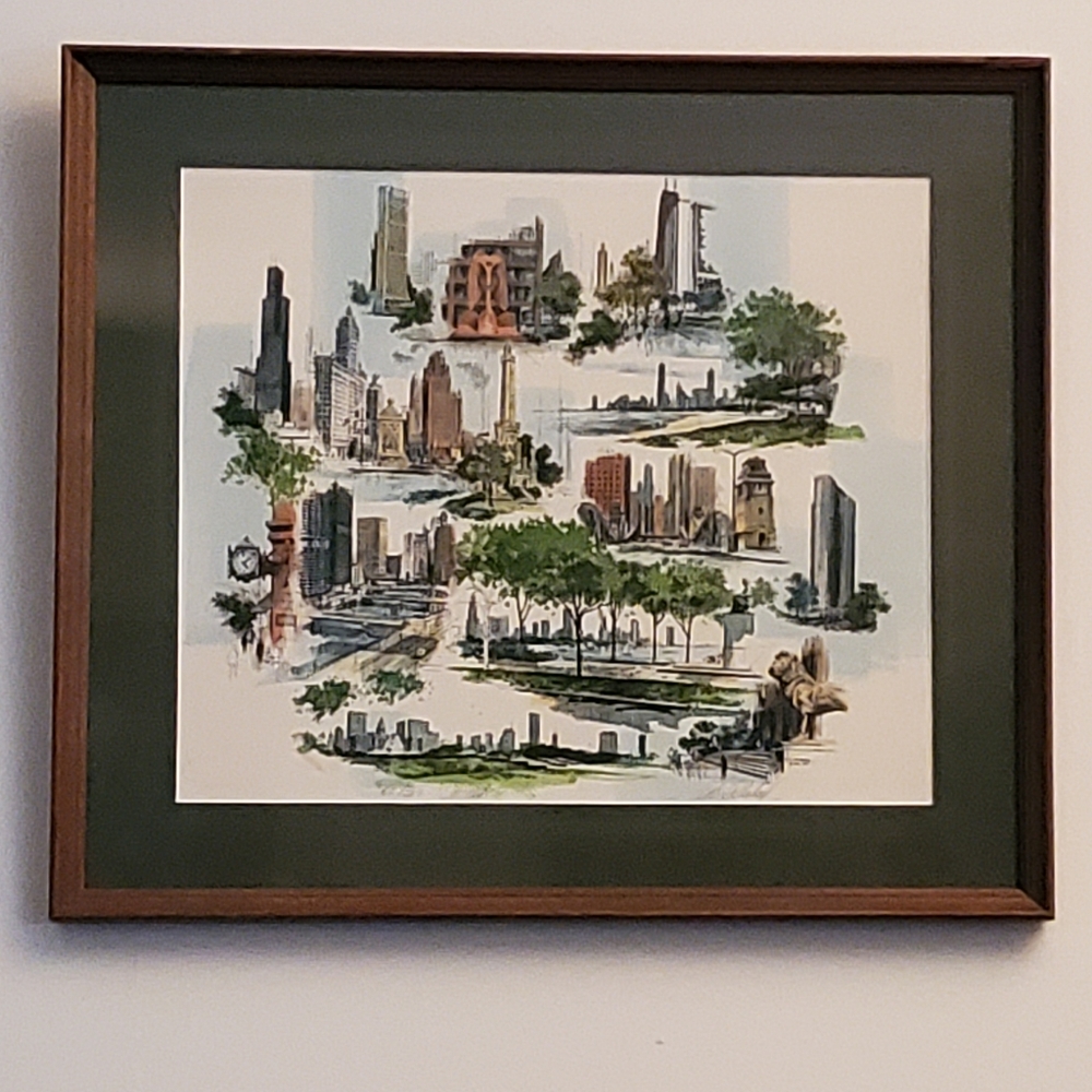 CHICAGO MONTAGE Iconic Places Lithograph Artist Al Hollenbeck Limited Edition
